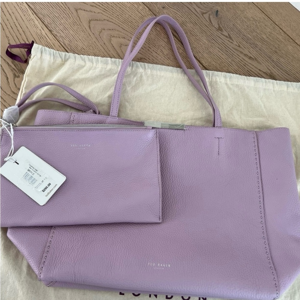 Ted Baker Clarkia Pebbled Grain Leather  Shopper Tote Handbag zipper pouch NWT